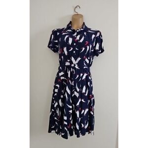 Chaps Fit & Flare Blue Nautical Sailboat Dress Short Sleeve Size M